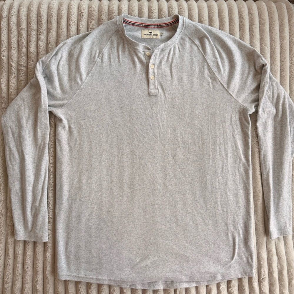 The Normal Brand XL-Tall Heather Oatmeal Long Sleeve Henley Shirt